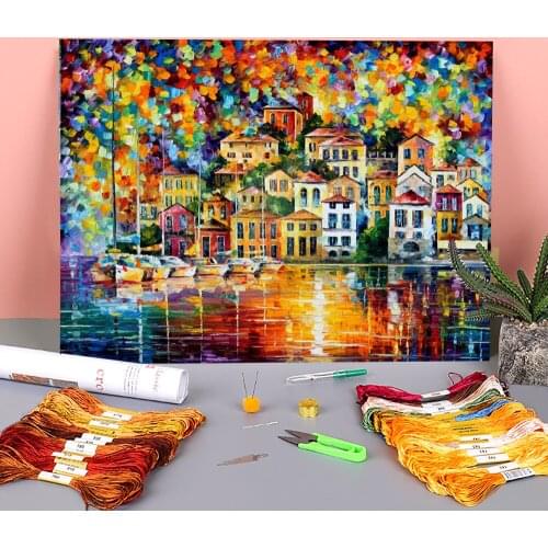 Dream Harbor Printed Water-Soluble Canvas 11CT Cross Stitch DIY Embroidery Full Kit DMC Threads Handmade Hobby Different