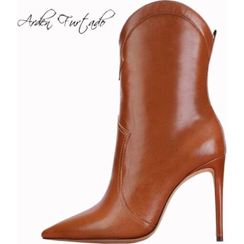 Arden Furtado Fashion Womens Shoes Winter Pointed Toe Stilettos Heels Sexy Elegant Ladies Boots Womens half Boots large size
