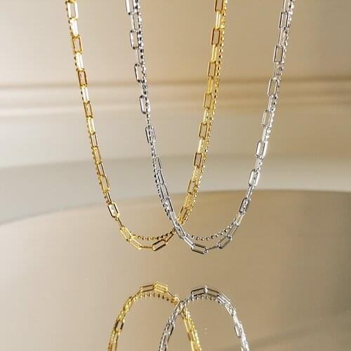 Amaiyllis 925 Sterling Silver Double Layered Flash Bead Clavicle Chain Necklace Light Luxury Handmade Choker Necklace Jewelry