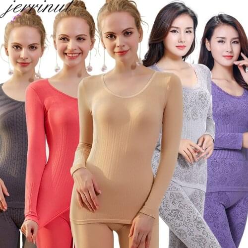 Jerrinut Long Johns For Women Thermal Underwear Warm Shirt Intimate Sets Female Seamless Underwears Long Sleeve Winter Clothing