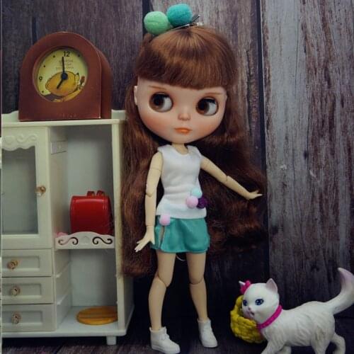 1SET Fashion Doll Clothes For Blythe Doll Outfits White Vest Tank Green Shorts For Blyth Doll 1/6 Doll Accessories