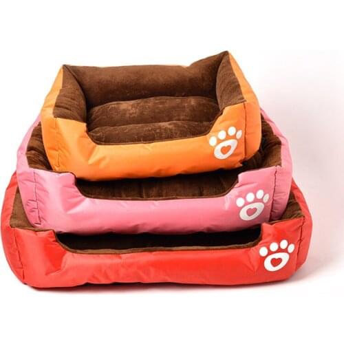 1PCS Winter Pet Bed Soft and comfortable cotton velvet pet cage Waterproof and bite-resistant square dog cat bed S M L