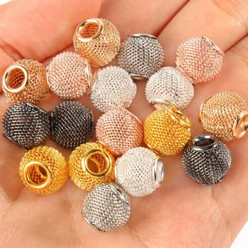 10pcs 11x12mm Fashion Round Shape Mesh Net Spacer Metal Beads for DIY Bracelet Jewelry Making Accessories Wholesale