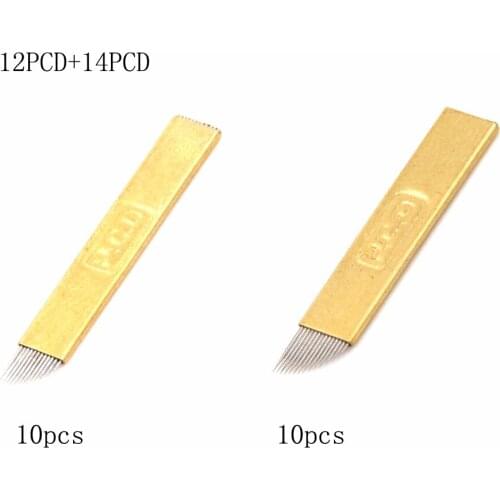 10pcs each high quality PCD tattoo permanent makeup microblading tattoo needles blades 12 pin and 14 pin free shipping