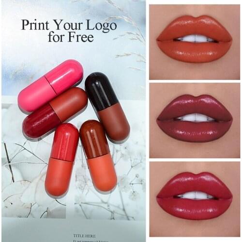 100pcs Custom Your Logo Lasting Lipstick Matte Waterproof Capsule Designed Lip Gloss Non-stick Cup Portable Lipstick Lips Makeup