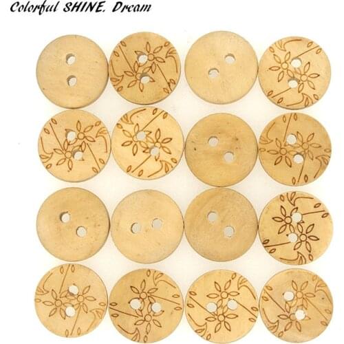 20PCs Wholesale Nutural Wooden Buttons Round Laser Flower Design Scrapbooking Sewing Accessories DIY Craft 2 Holes 15mm Dia