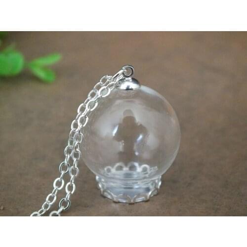 Free ship!! 25x15mm glass globe ball with silver color lace base & cap pop glass vial necklace/glass bottle pendant
