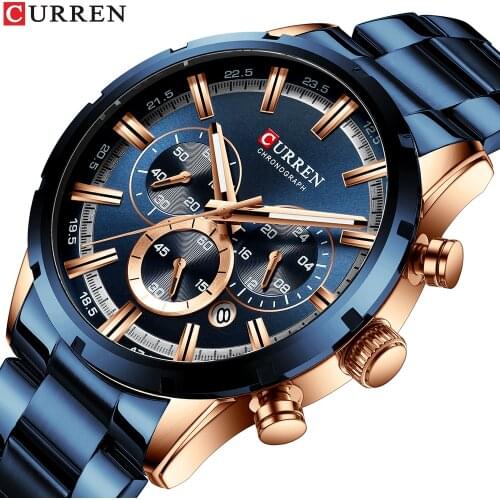 CURREN New Fashion Blue Mens Watches Top Brand Luxury Clock Sports Chronograph Waterproof Quartz Watch Men Relogio Masculino