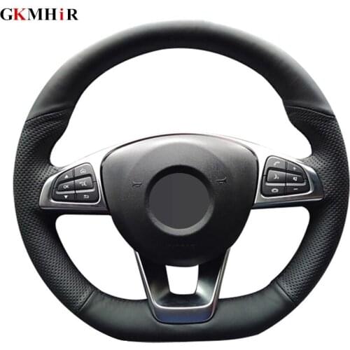 Black Artificial Leathe Hand-stitched Car Steering Wheel Cover for Mercedes Benz A200 A250 C200 C250 C300 B250 B260 Sport CLA220