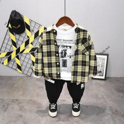 Kids Clothes Toddler Boys Outfits Baby Boy Autumn Suits 2-7Years Children Clothing Plaid Shirt + T-Shirt + Pants 3pcs/Set