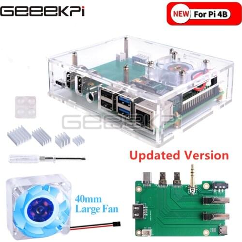 GeeekPi New Acrylic Raspberry Pi set-top box kit with 4010 blue LED light fan and all aluminum heat sink For Raspberry Pi 4B