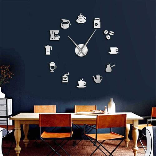 Hot DIY Creative Kitchen Coffee Cup Wall Clock Living Room Dining Room Wall Decoration Watch Personality Clock Gift