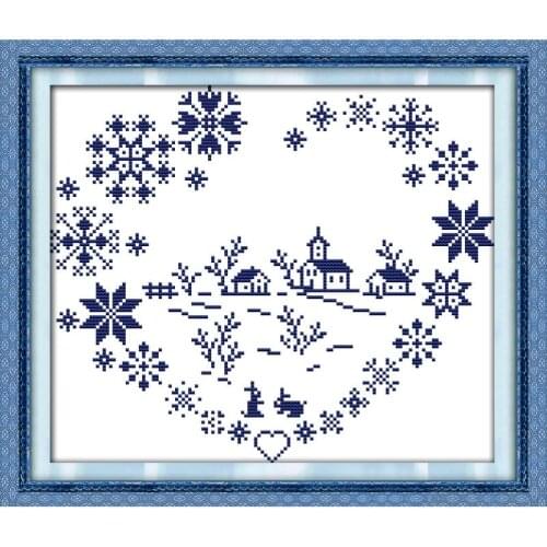 Joy Sunday Love Village Counted Cross Stitch Kits 11&14CT DMC DIY Embroidery Kits Needlework for Home Decor Handmade Gift