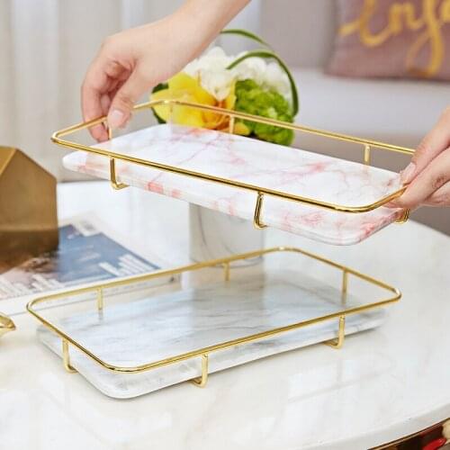 NORDIC MARBLE TEXTURE STORAGE CERAMIC FOOD TEA CUP TRAY HOME BATHROOM STORAGE RACK JEWELRY NECKLACE DISPLAY TRAY HOME DECORATION