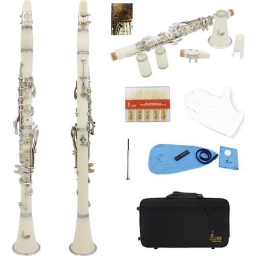 17-key Clarinet B Flat Abs Nickel-plated Buttons Double-barrel Metal Clarinet with Accessories Woodwind Musical Instrument White