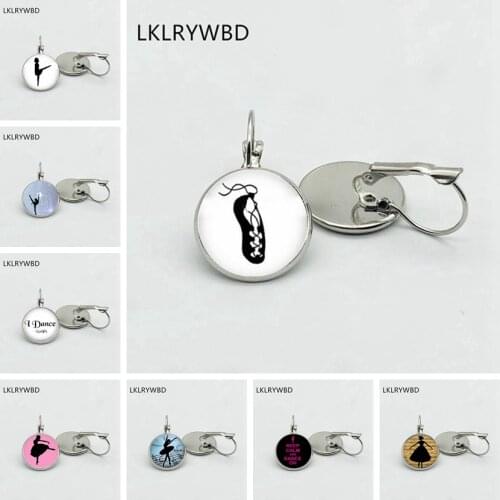 LKLRYWBD / Charm Music Ballet Dance Silver Bronze Earrings Bump Glass Earrings Fashion Lady Girl Jewelry Gift