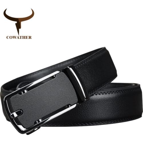 COWATHER Leather Belts For Men Top Quality Cow Genuine Leather Automatic Buckle Mens Belt Black Luxury Male Cowhide Strap CZ136