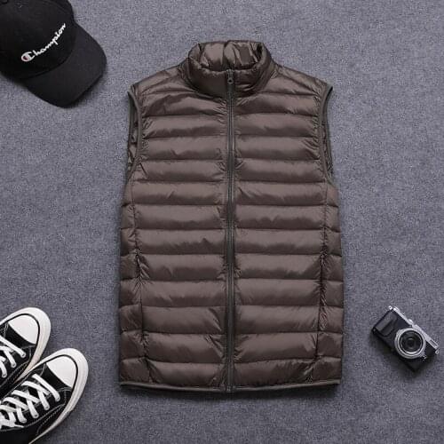 Mens Lightweight Down Vest Plus Size 2020 Fall Vest Stand Collar Slim Trendy White Duck Down Jacket