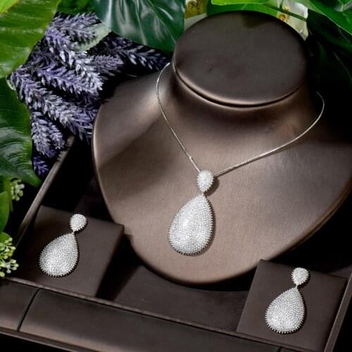 HIBRIDE 2pcs Small Jewelry Sets Sparkling CZ Pave White Gold Color Dubai Bridal Party Jewelry Dress Accessories N-679