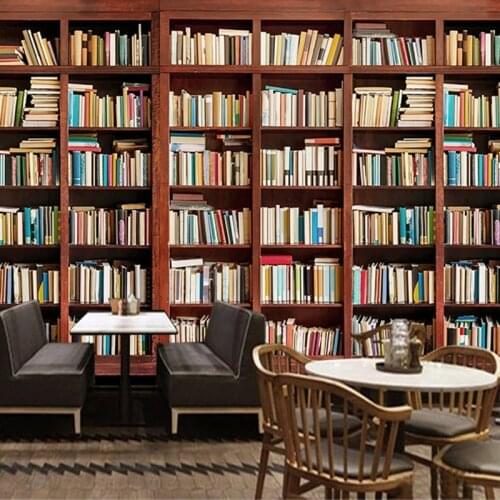 Custom Mural Wallpaper For Walls 3D Stereoscopic Newspaper Books Bookshelf Bookcase Study Room Library Cafe Decor Wall Painting