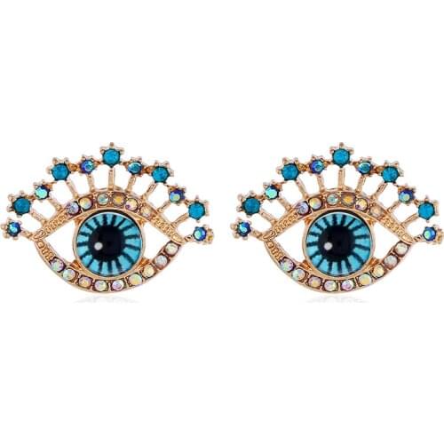 Delicate Beautiful large blue Eye Earrings Inlaid zircon Rhinestone Eye Ear Studs New Fashion Womens Aretes Jewelry Brincos