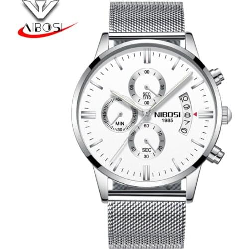 NIBOSI Luxury Brand Mens Watches Gold Watch Men Quartz Clock Full Steel Mesh Strap Date Military Watch Wrist Relogio Masculino