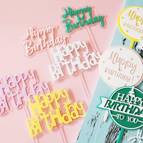 New Happy Birthday Acrylic Cake Topper Candy Colors Cupcake Topper For Girls Kids Birthday Party Cake Decorations Baby Shower