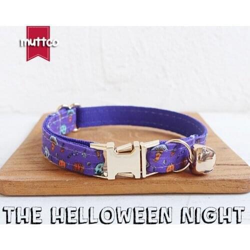 MUTTCO retail with gold high quality metal buckle collar for cat THE HELLOWEEN NIGHT design cat collar 2 sizes UCC091J