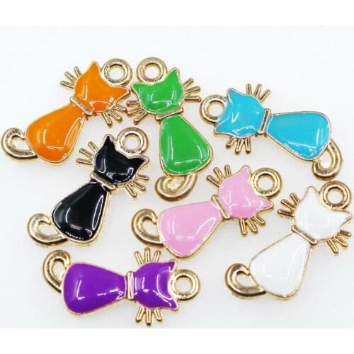 Clearance Sale Promotion 50pcs/lot mix 7 colors Pet Cat charms enamels dangle charms diy pendant jewelry hanging charms