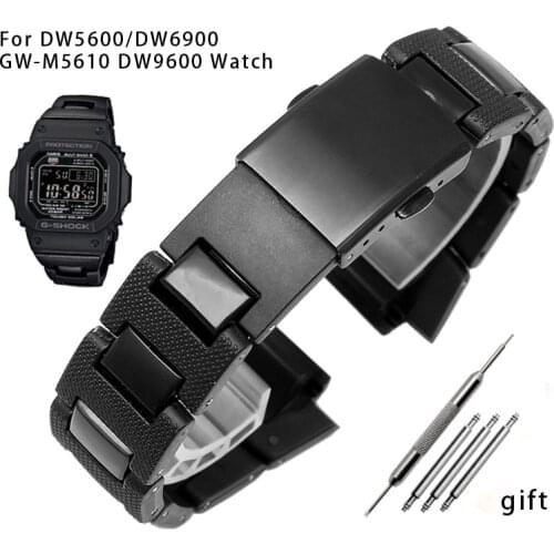 For G-SHOCK DW-5600 DW6900 DW9600 GW-M5610 Black Plastic Strap Stainless Steel Buckle Men Bracelet Band Watch Accessories