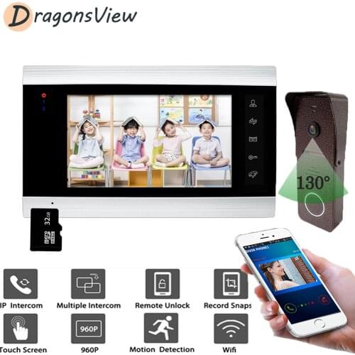 DragonsView 960P Wifi Video Intercom Home Door Phone Doorbell 7 Inch Monitor Motion Record Wide Angle 130° Wireless Unlock