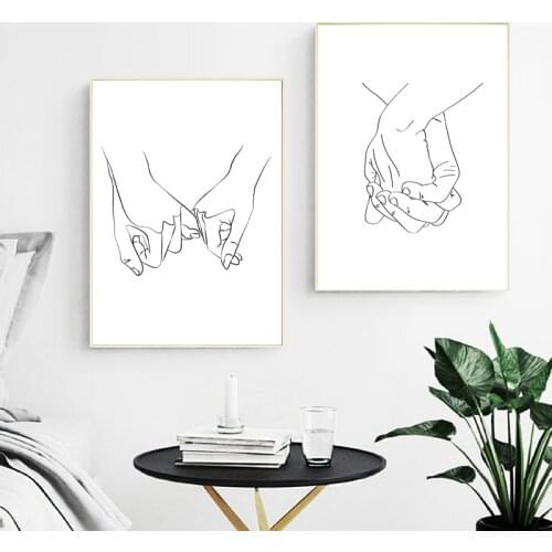 Lovers Hands Line Art Prints Couple Gifts Black White Minimalist Wall Art Canvas Poster Nordic Decoration Painting Bedroom Decor