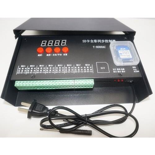 For WS2801 WS2811 LPD8806 APA102 8192 Pixels DC5V waterproof controller T8000 AC110V-240V SD Card LED Full color Controller