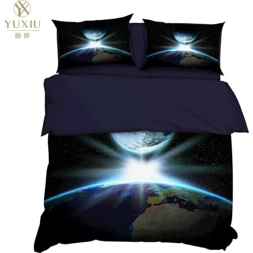 YuXiu 3D Printed Celestial Body Duvet Covers 3Pcs set Black Blue Bedding Set Bed Linen Cover Pillowcases King Queen Full size