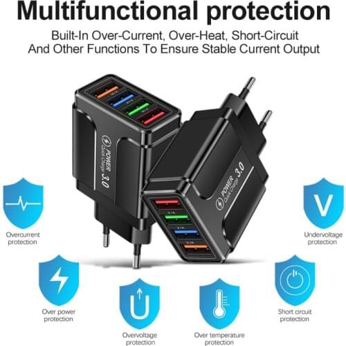 Portable Charging Multiple USB A Multi-USB Plug EU/US Charger For Mobile Phone Quick Charge Adapter 4 Ports USB Wall Charger