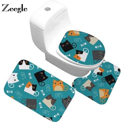 Zeegle Cat Pattern Flannel Carpet Bathroom Mat Non-slip Mat For Toilet Lid Cover Bath Carpet Absorbent Toilet Rug Shower Mat