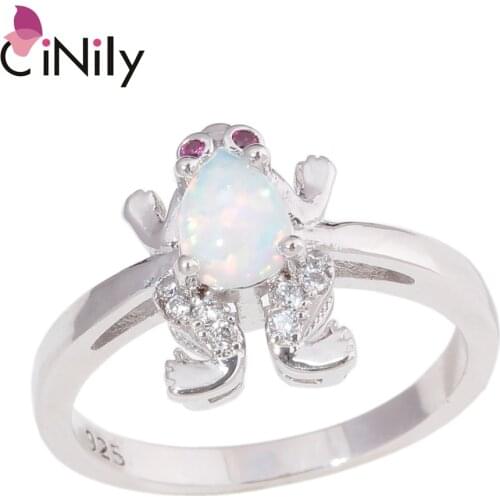 CiNily White Blue Fire Opal Silver Plated Turtle Color Zircon Rings for Women Hot Sale Fashion Jewelry Party OJ9625/OJ9626