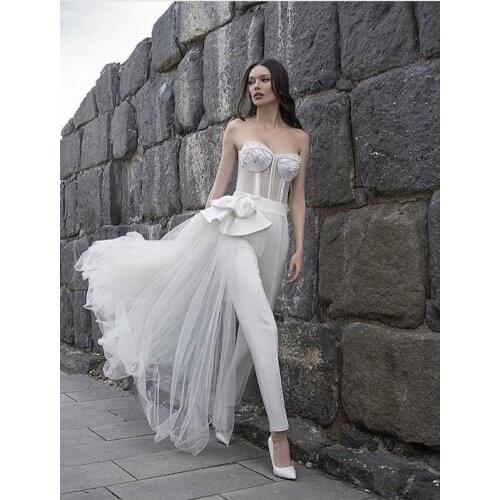 Sexy Beach Sweetheart Wedding Jumpsuit With Side Train 2021 Boning Bodice Princess Outdoor Garden Bride Gown Robe De Mariee