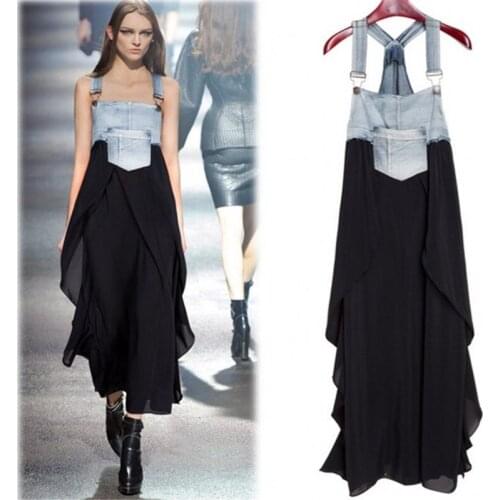 Plus Size Summer dress For Women 2020 New Fashion Spliced Denim strap dresses Sleeveless Suspender Jeans Chiffon Dresses Female