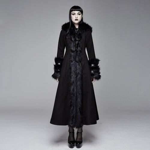 Winter Black Long Jacket Hooded Patchwork Wool Gothic Vintage Coats And Jackets Women