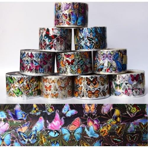 10Rolls Laser Butterfly Nail Foil Stickers 50M*4CM 3D Holographic Sticker Foil Colorful Transfer Polishing Nail Sliders Decals