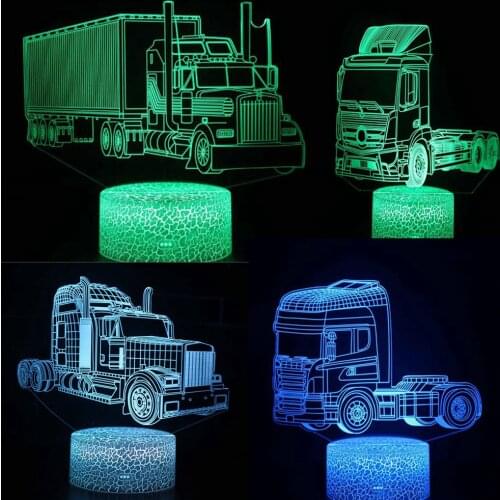 3D Night Light Cool Truck Lorry Tractor Vehicle Engine Head LED Atmosphere Night Lamp for Kids Decorative Lamp Children Gifts