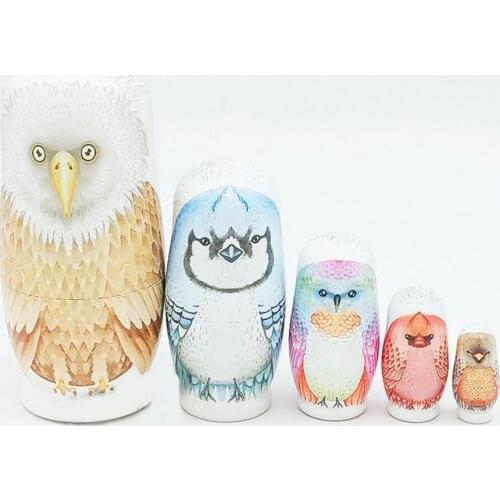 5Pcs/SetMatryoshka Wooden Russian Nesting Doll Wood Owl Matryoshka Nesting Dolls Children Gifts Educational Toys