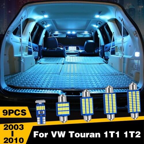 9pcs Car LED Lights Interior Dome Reading Trunk Lamp For VW Touran 1T1 1T2 2003 2004 2005 2006 2007 2008 2009 2010 Accessories