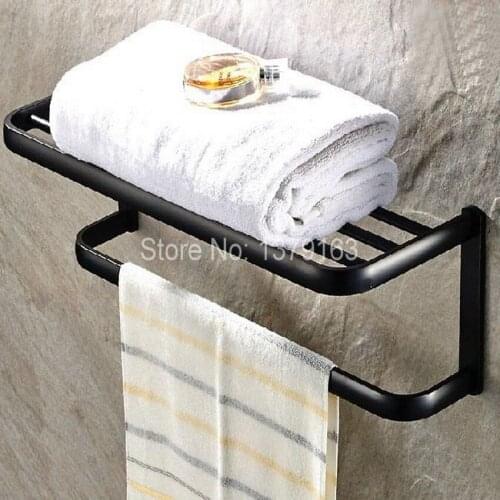 Bathroom Accessory Black Oil Rubbed Brass Wall Mounted Bathroom Towel Rail Holder Storage Rack Shelf Bar aba190