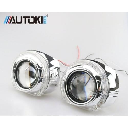 Autoki 2.5 inch HID Car Bi xenon Projector Lens Headlight LED Angel Eyes DRL Car Headlight Retrofit DIY H1 H4 H7