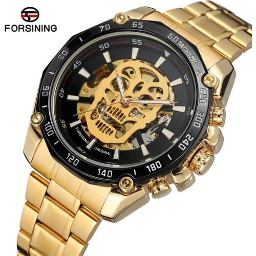 FORSINING Men Wristwatch Automatic Mechanical Military Sport Male Clock Top Brand Luxury Skull Skeleton Waterproof Man Watch 026