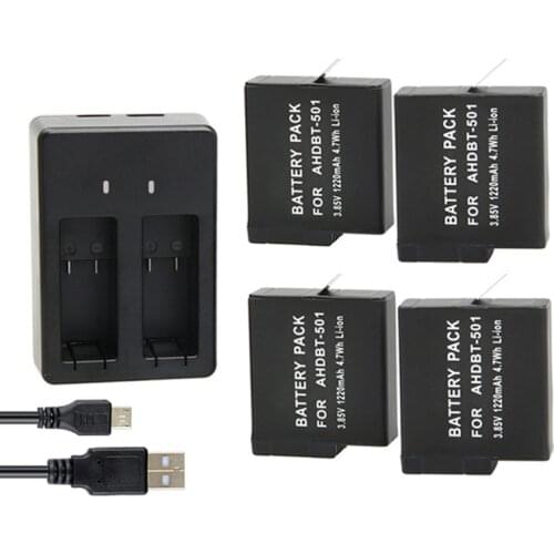 For GoPro Hero 5 Hero 6 Hero 7 8 black battery + Dual charger for GOPRO Hero 8 7 hero6 hero5 Black Camera Accessories
