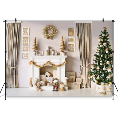 Photography Backdrop Christmas Tree Background White Wall Fireplace Backdrops Decor Photocall Portrait Backdrop for Photo Studio
