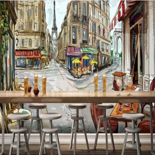 Photo wallpaper Hand painted restaurant corridor mural Europe America Street View Large Wallpaper Living Room Bar Mural